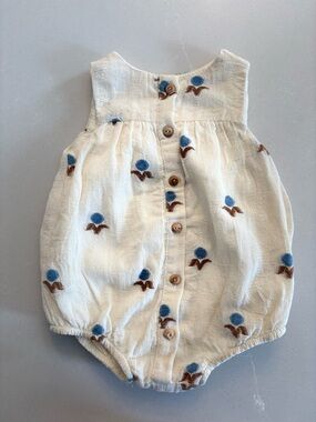Zara Cream Bubble Romper with Blue & Brown Floral Dots
